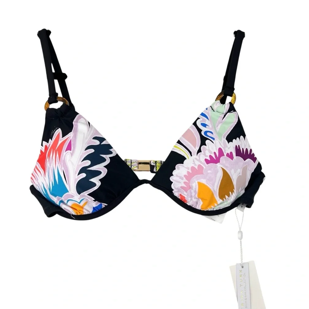 TRINA TURK SEYCHELLES UNDERWIRE TOP 8 Black Floral Colorful Beach Vacation NWT